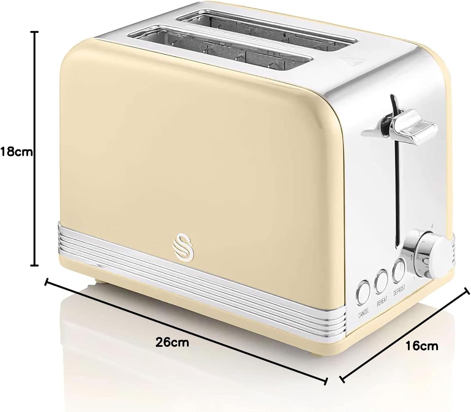 Swan Retro Toaster 2 Slices Wide Slot 3 Functions 6 Cream Levels Brand Swan