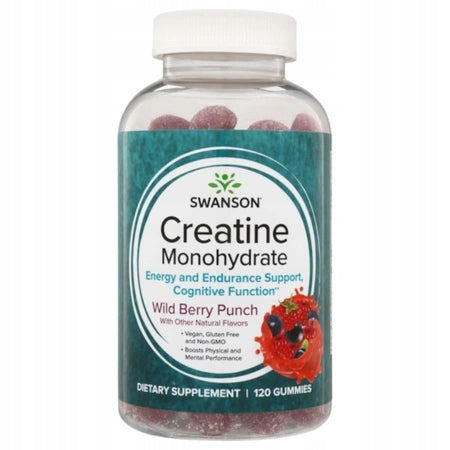 Swanson Creatine Monohydrate Punch Gummies Wild Berries 120 pcs Muscle Strength Packaging status original