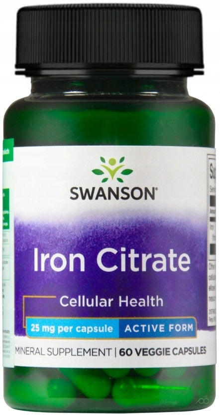 Swanson Iron Citrate 25mg Red Blood Oxygen Production 60 Capsules