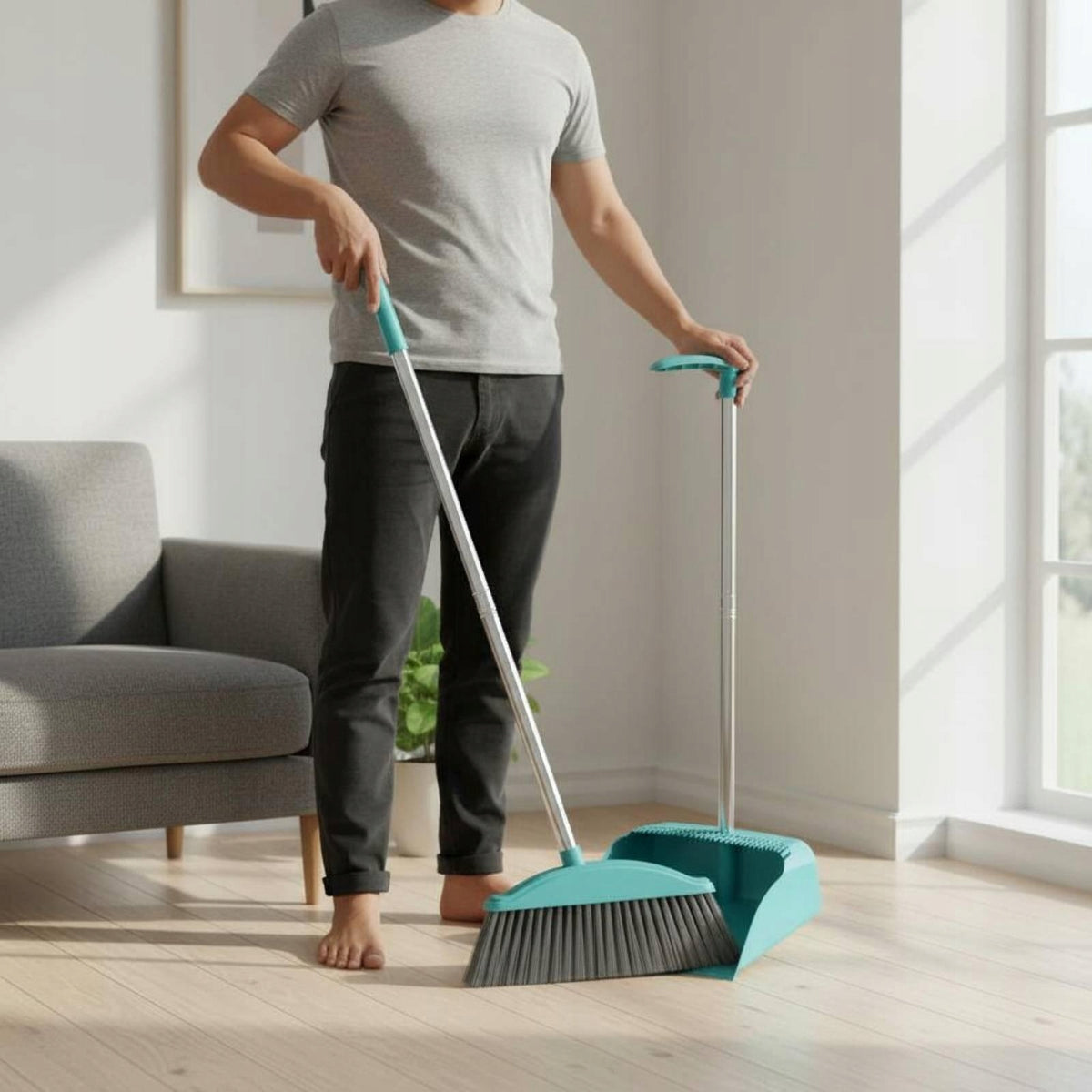 Sweeper and Dustpan Thick Bristles Soft Fiber Sweeper Indoor Gray SET Brand no brand