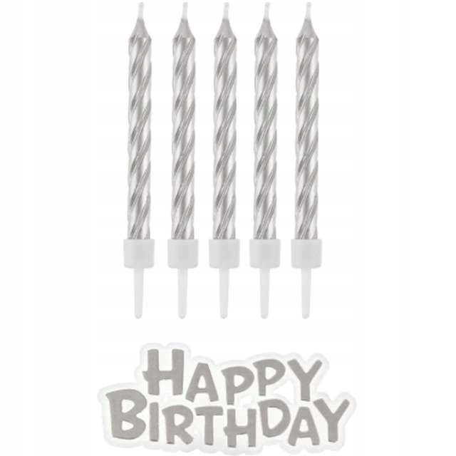 Kuchenkerzen 16 Stück + „Happy Birthday“, Farbe: Silber SF-HBSR