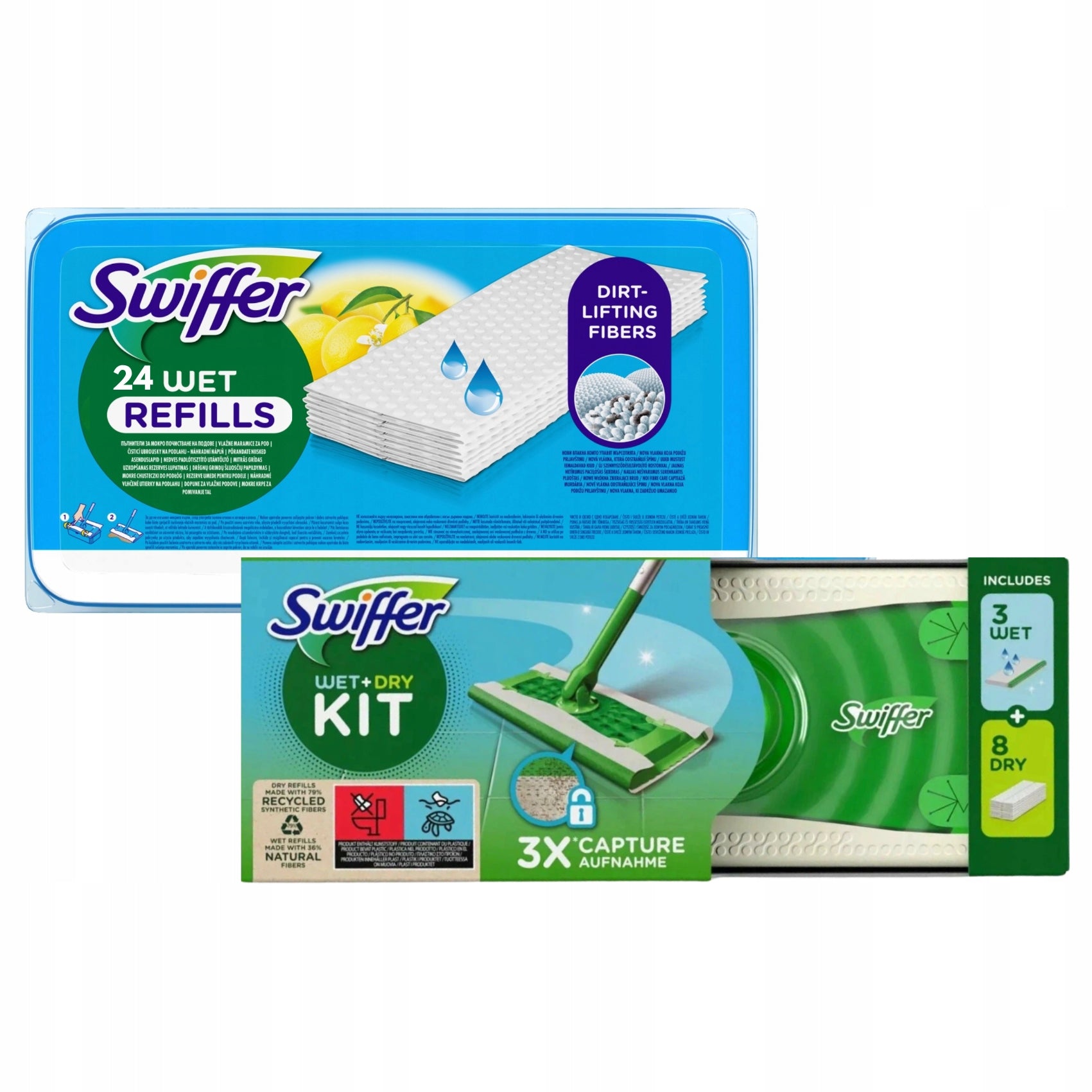 Swiffer Dry + Wet Kit mop + 8 dry and 27 wet wipes for dust