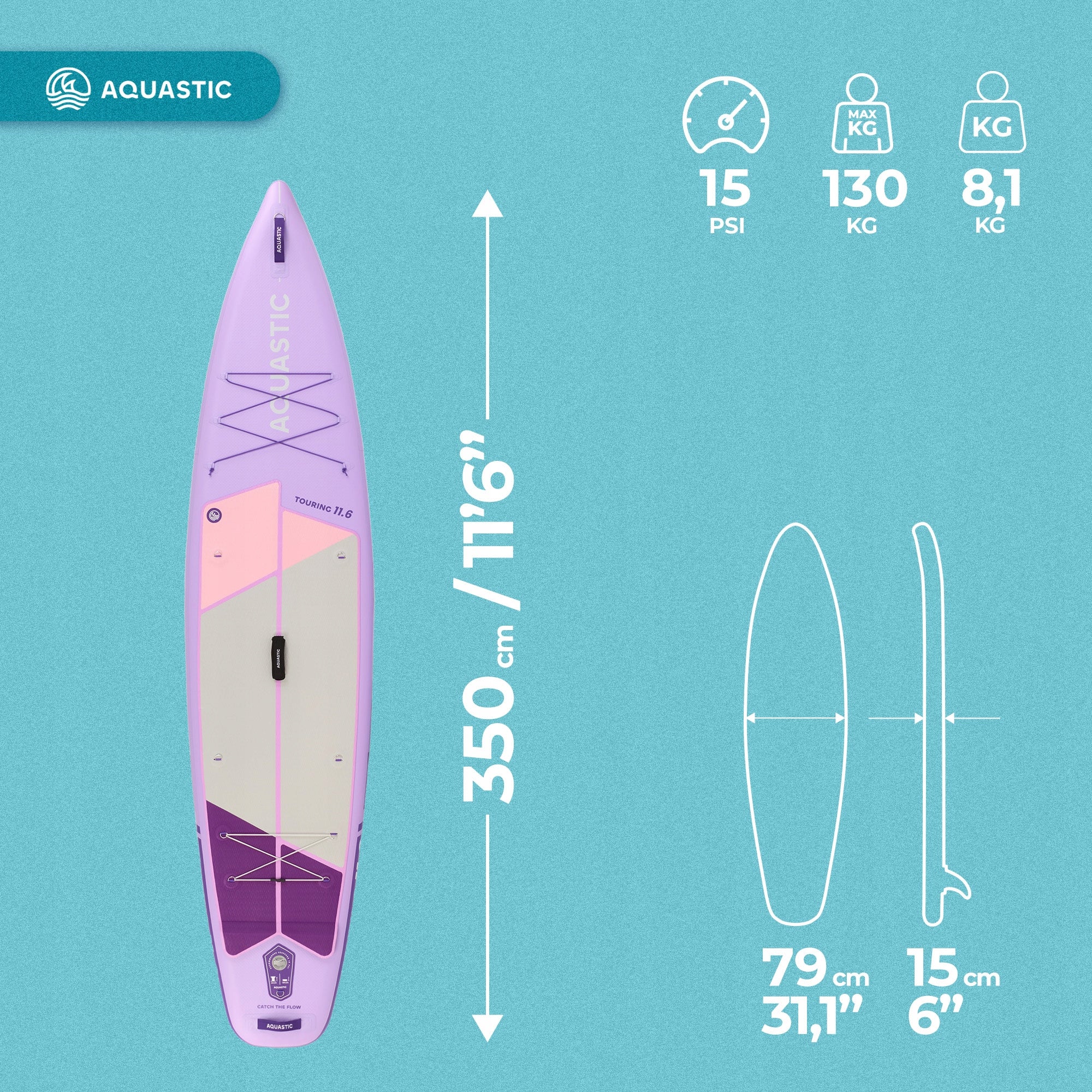 Swimming board SUP AQUASTIC Touring 350cm PADDLE PUMP SEAT BACKPACK Brand Aquastic