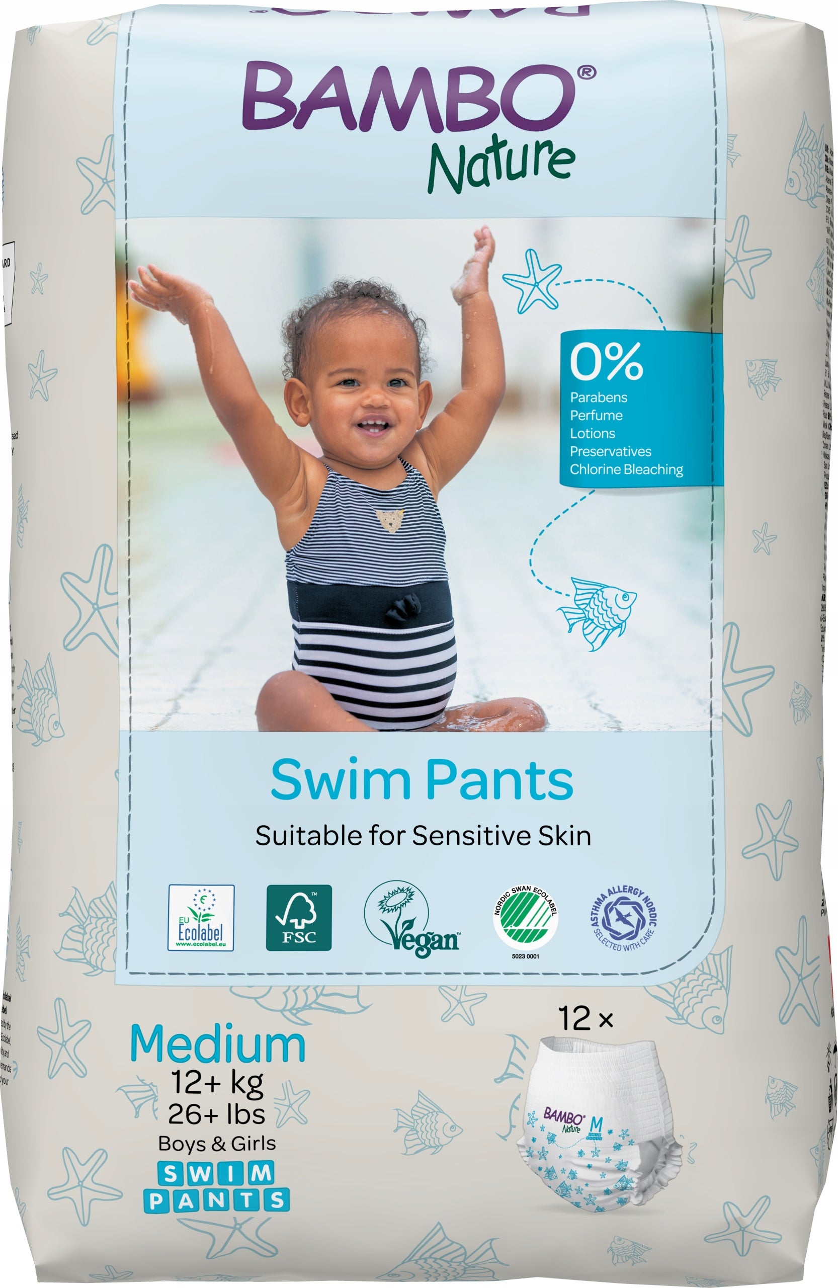 Swimming diapers for children at the pool Bambo Nature 12+ kg, 12 pcs. Brand Bambo Nature
