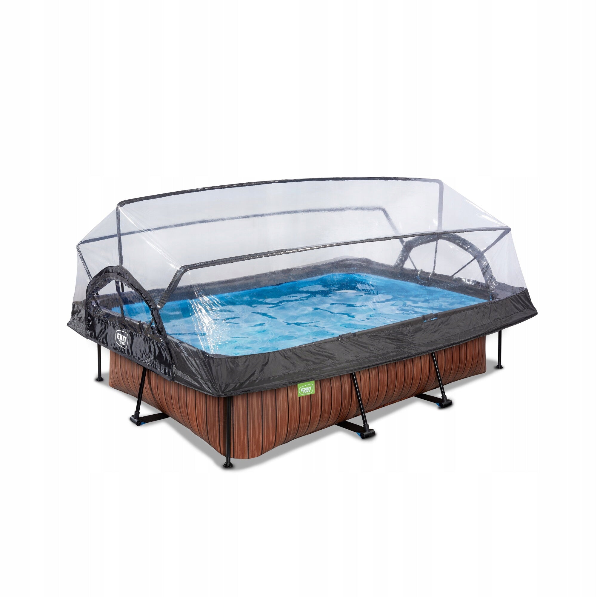 Swimming pool Wood EXIT 220x150x65cm with filter pump and dome - brown