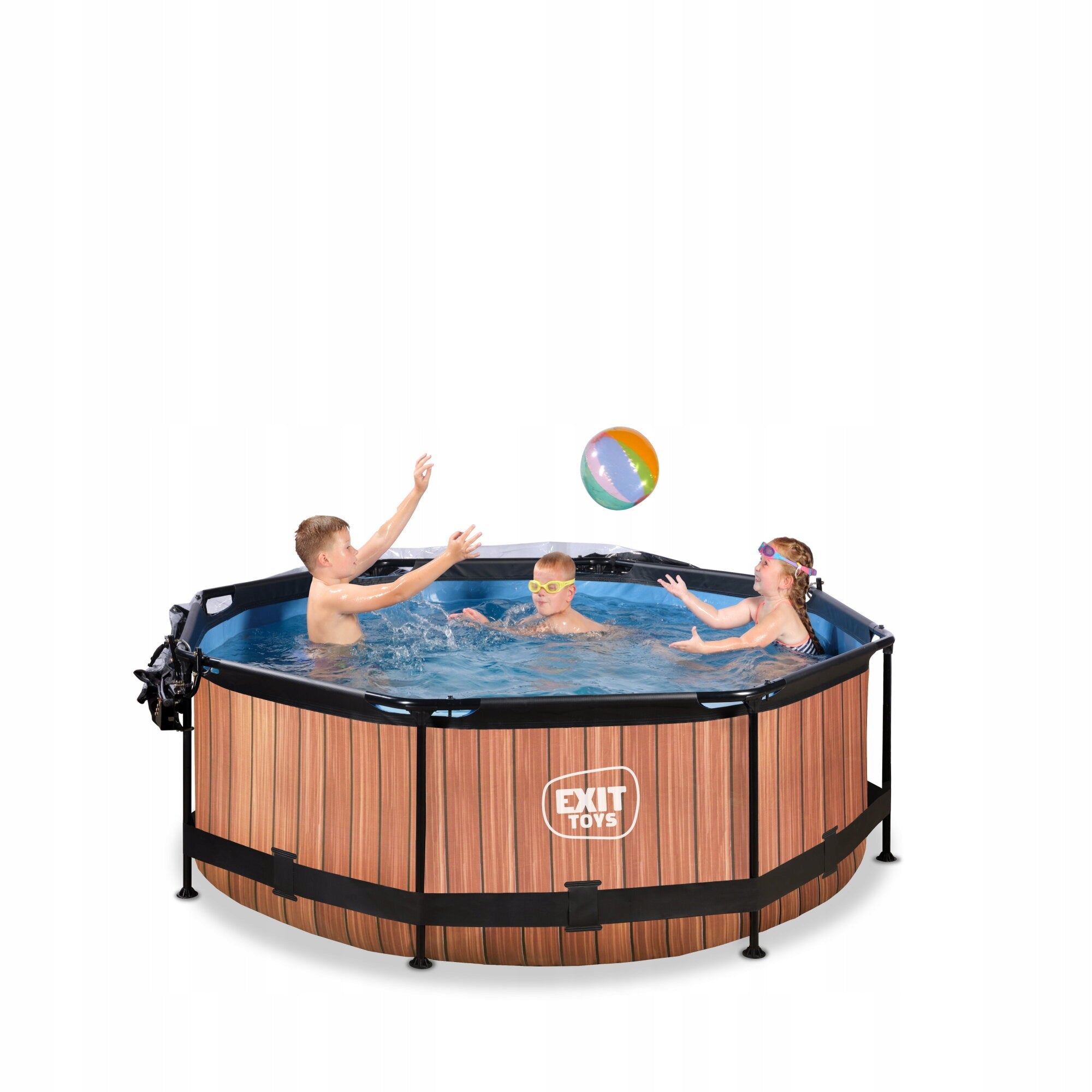 Swimming pool Wood EXIT ø244x76cm with filter pump and dome - brown Shape round