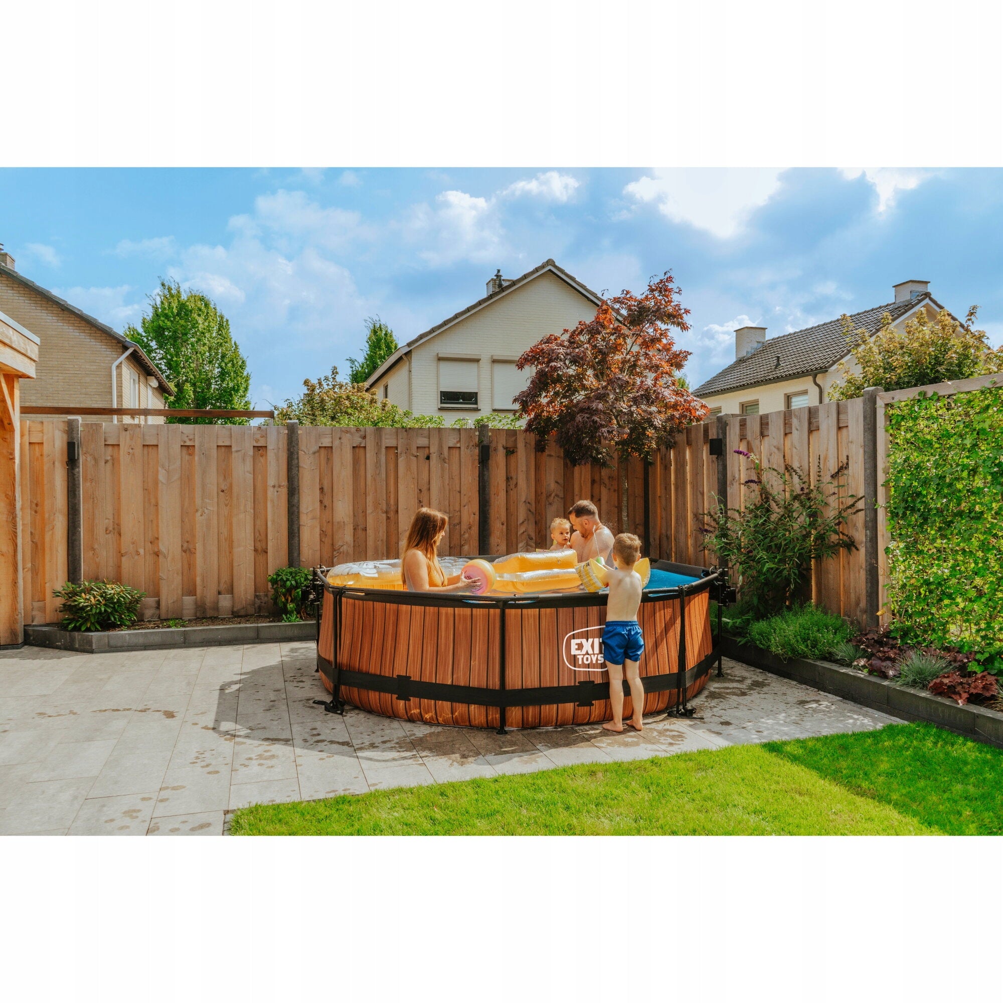 Swimming pool Wood EXIT ø300x76cm with filter pump - brown Shape round