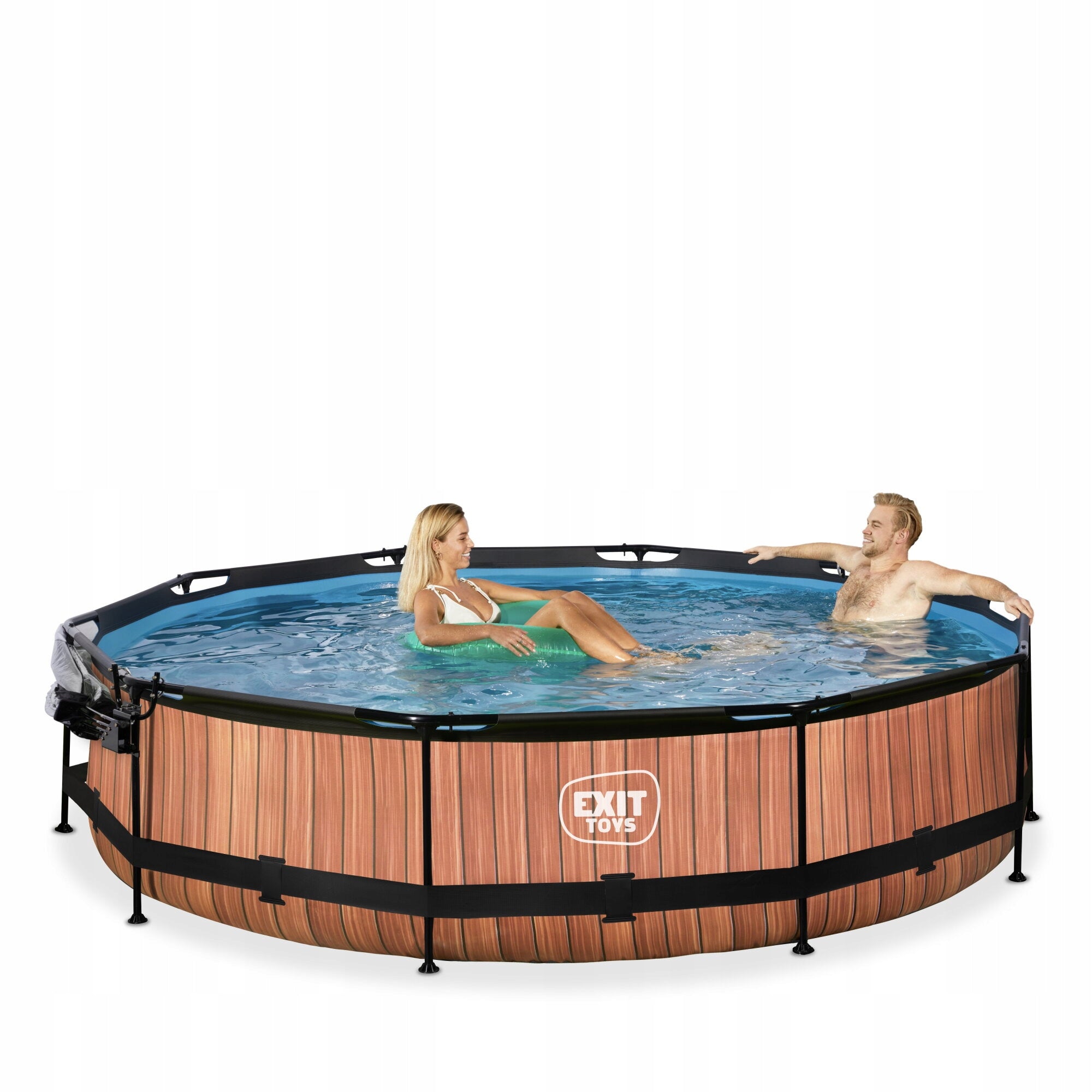 Swimming pool Wood EXIT ø360x76cm with filter pump and dome- brown Shape round