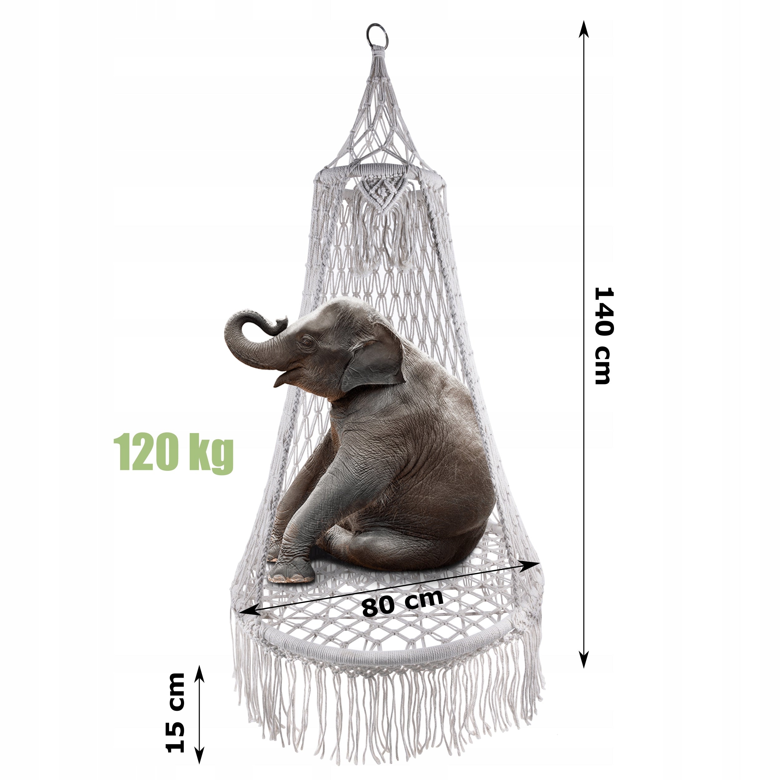 Swing Armchair Round Hanging Braided With Canopy Cocoon 120kg Seat width 80 cm