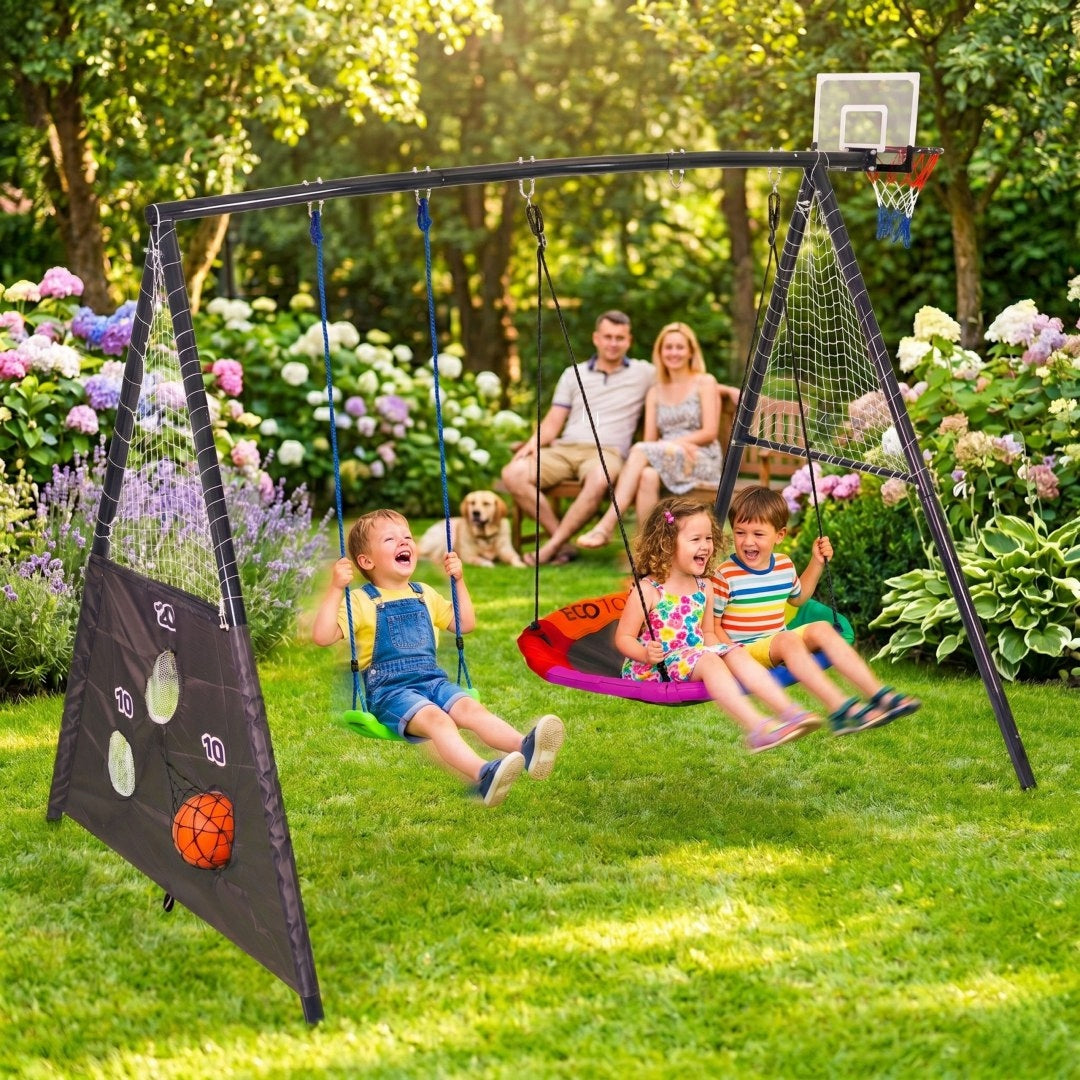Swing Garden Playground Kids 4in1 Basket Stork Nest Frame Kind freestanding