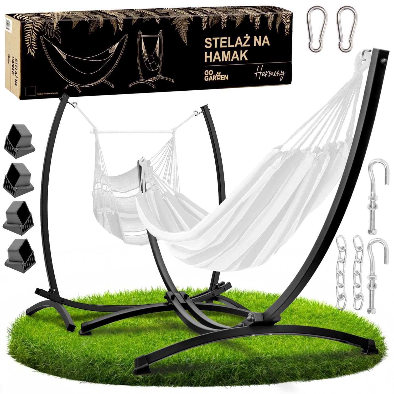 Swing Hammock Frame Garden Stand Metal Black 2in1 Double Rocker