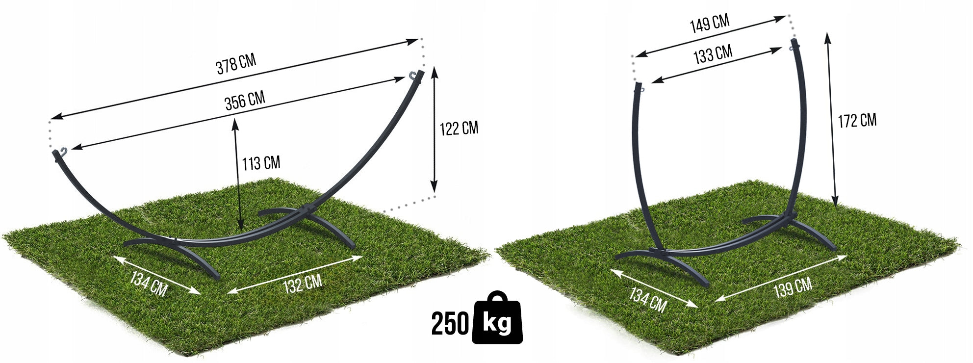 Swing Hammock Frame Garden Stand Metal Brazilian Chair 2in1 Total length 363 cm