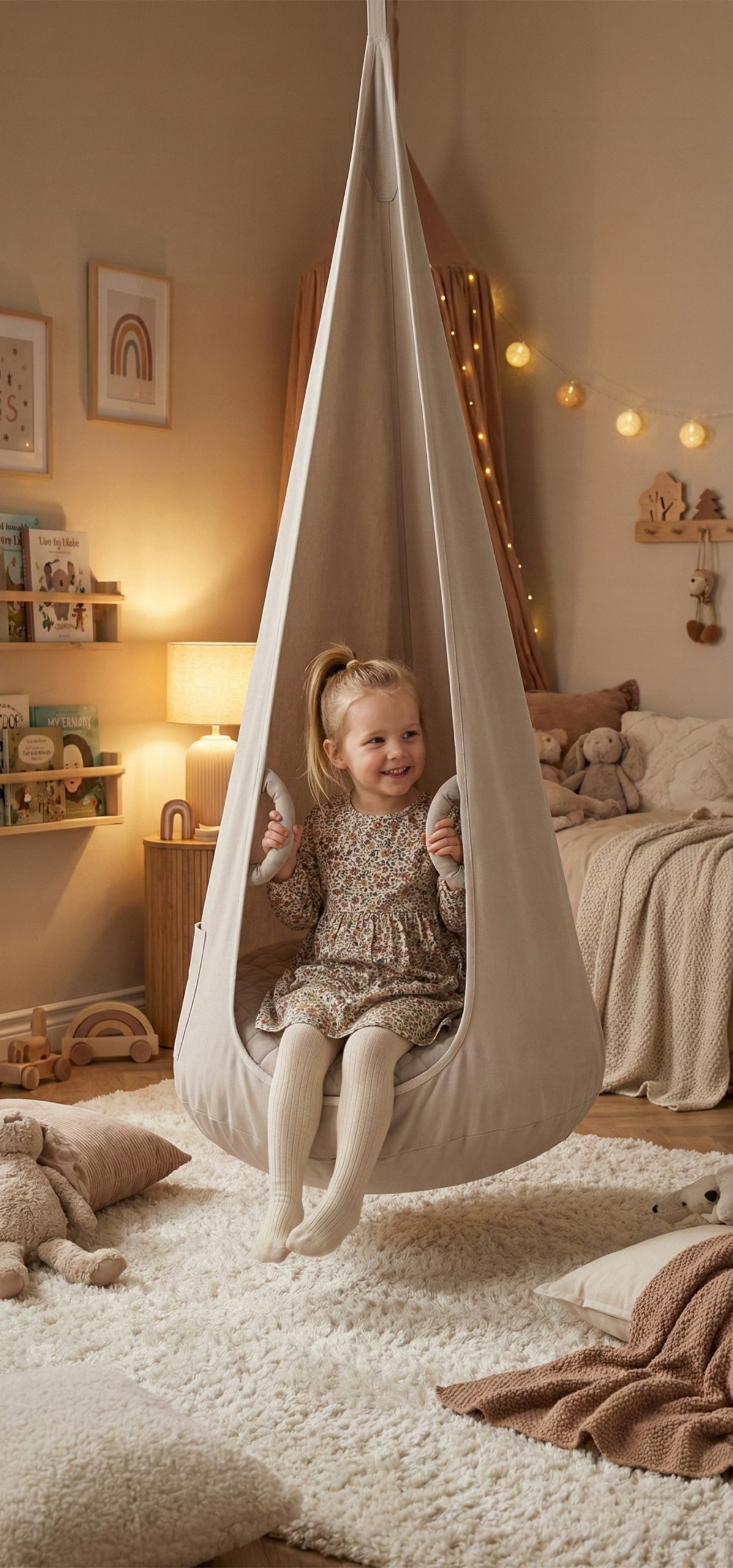 Swing KOKON for children VELVET armchair hanging chair BEIGE XXL Manufacturer code 5904209548491