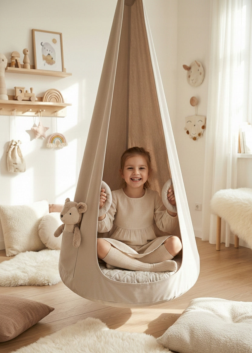 Swing KOKON for children VELVET armchair hanging chair BEIGE XXL Material other