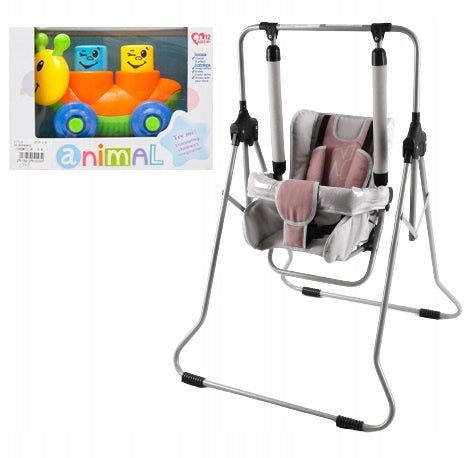 Swing for children 3in1 ADBOR N1 garden home – pink-gray