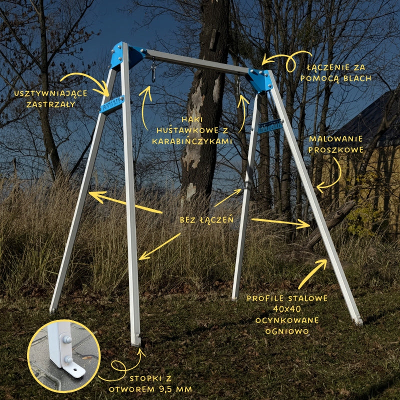 Swing for children garden frame 120kg GALVANIZED STEEL POLAND POTENZA Manufacturer code ST-HUSTAWKA-MINI-NIEB-SZARA