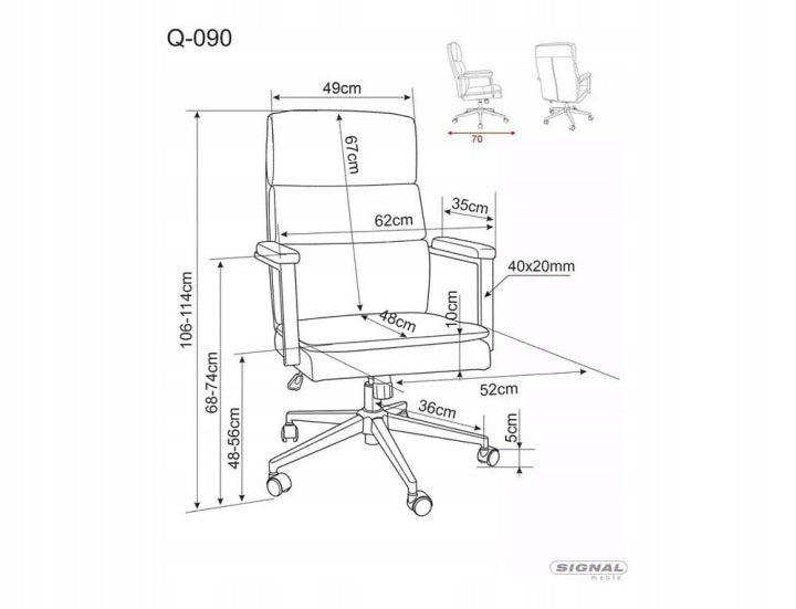 Swivel Armchair Q090 Grey Fabric Tap. 261 TILT Armrests SIGNAL Manufacturer code OBRQ090MSZ