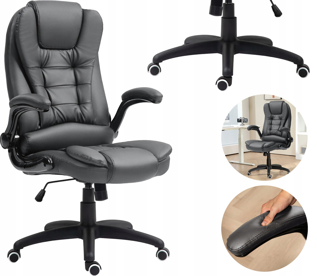 Swivel Chair Eco Office Folding Tilting Armrests 120KG