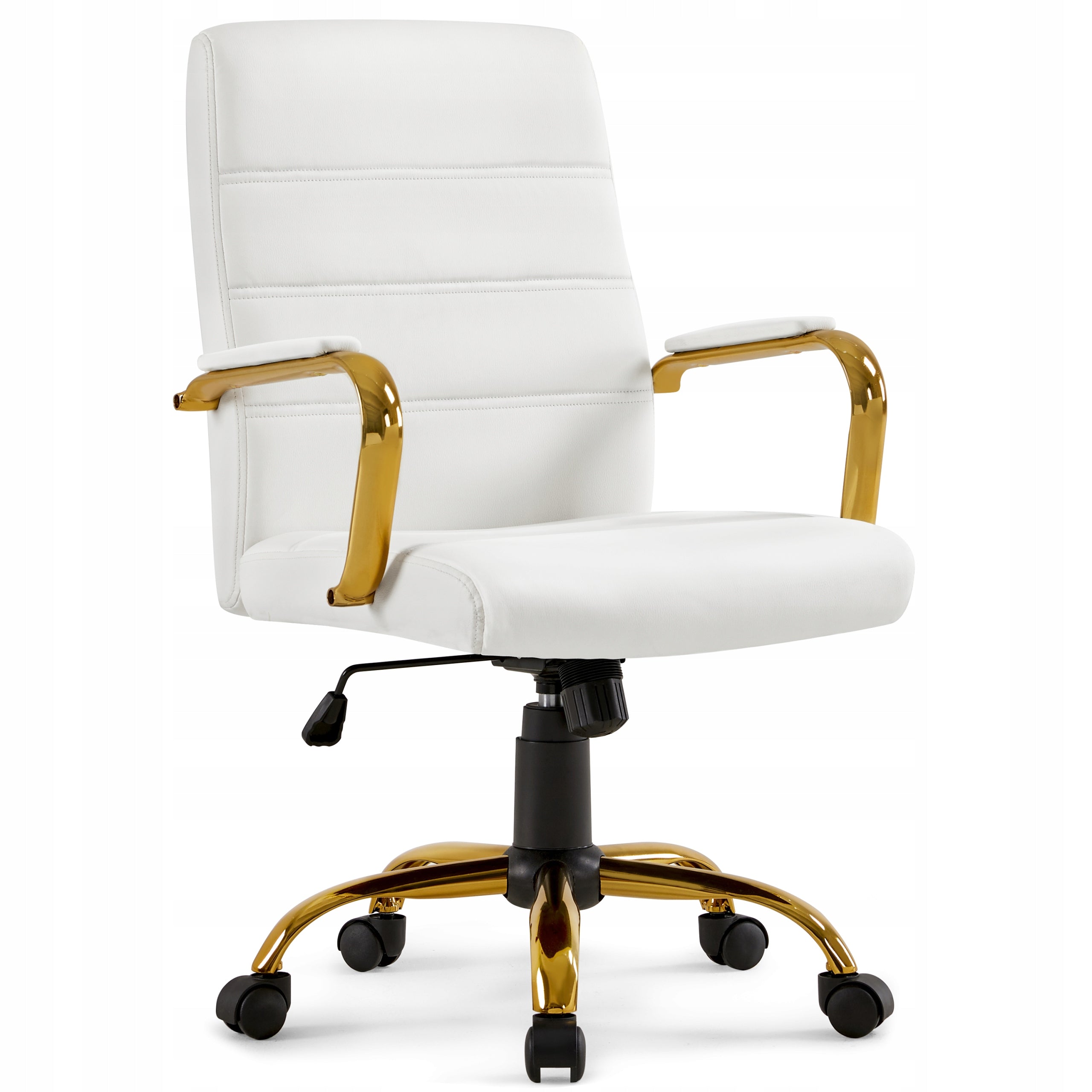 Swivel Chair Office Chair Leather White Gold Metal