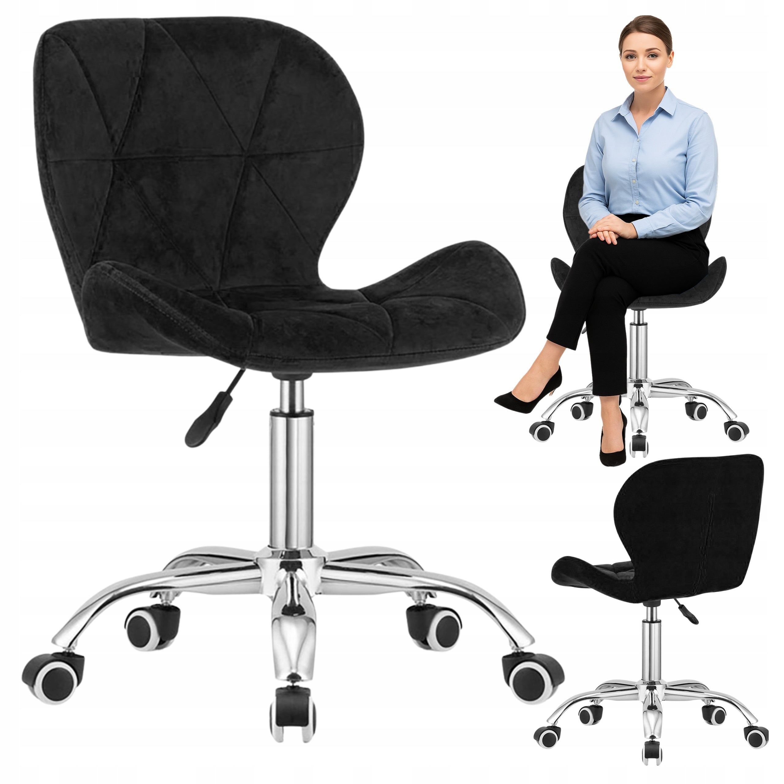 Swivel Chair Office Desk Chair Cabinet Adjustable Velour Black