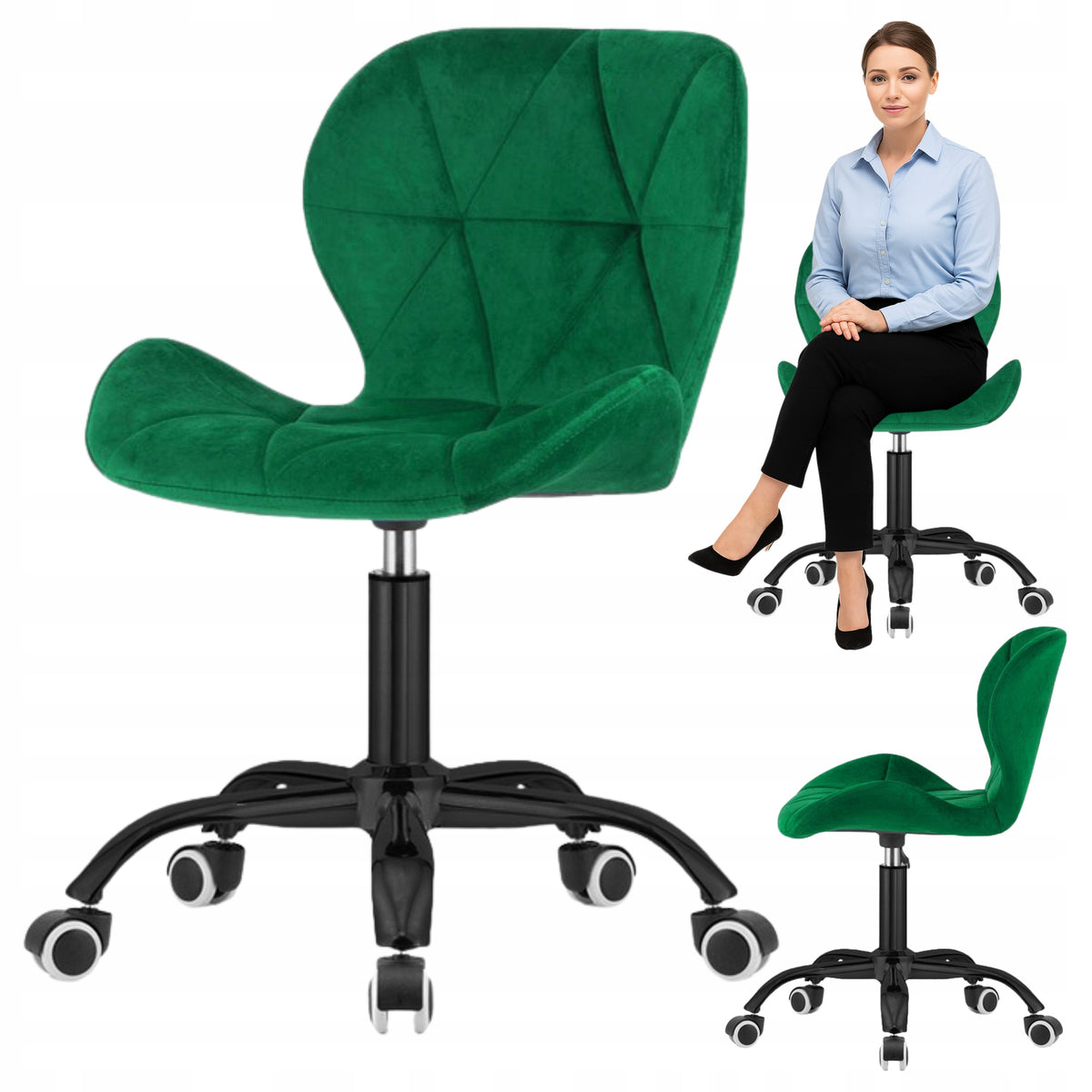 Swivel Chair Office Desk Chair Cabinet Adjustable Velour Green