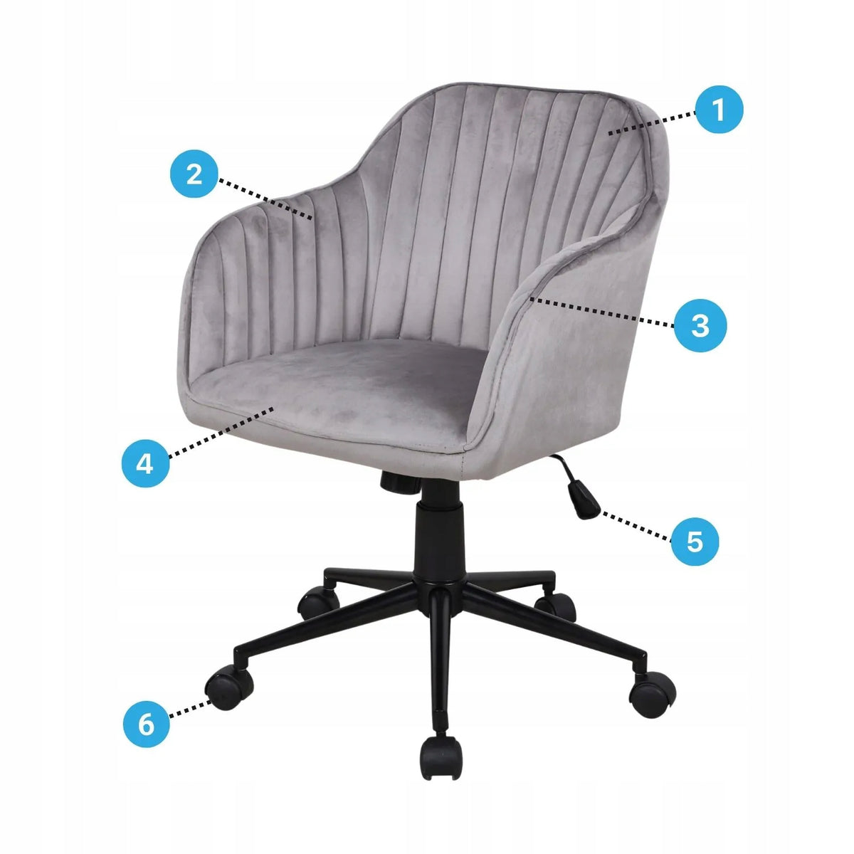 Swivel Chair Upholstered Bucket for Desk Velour Grey Velvet CELINE Kind rotary