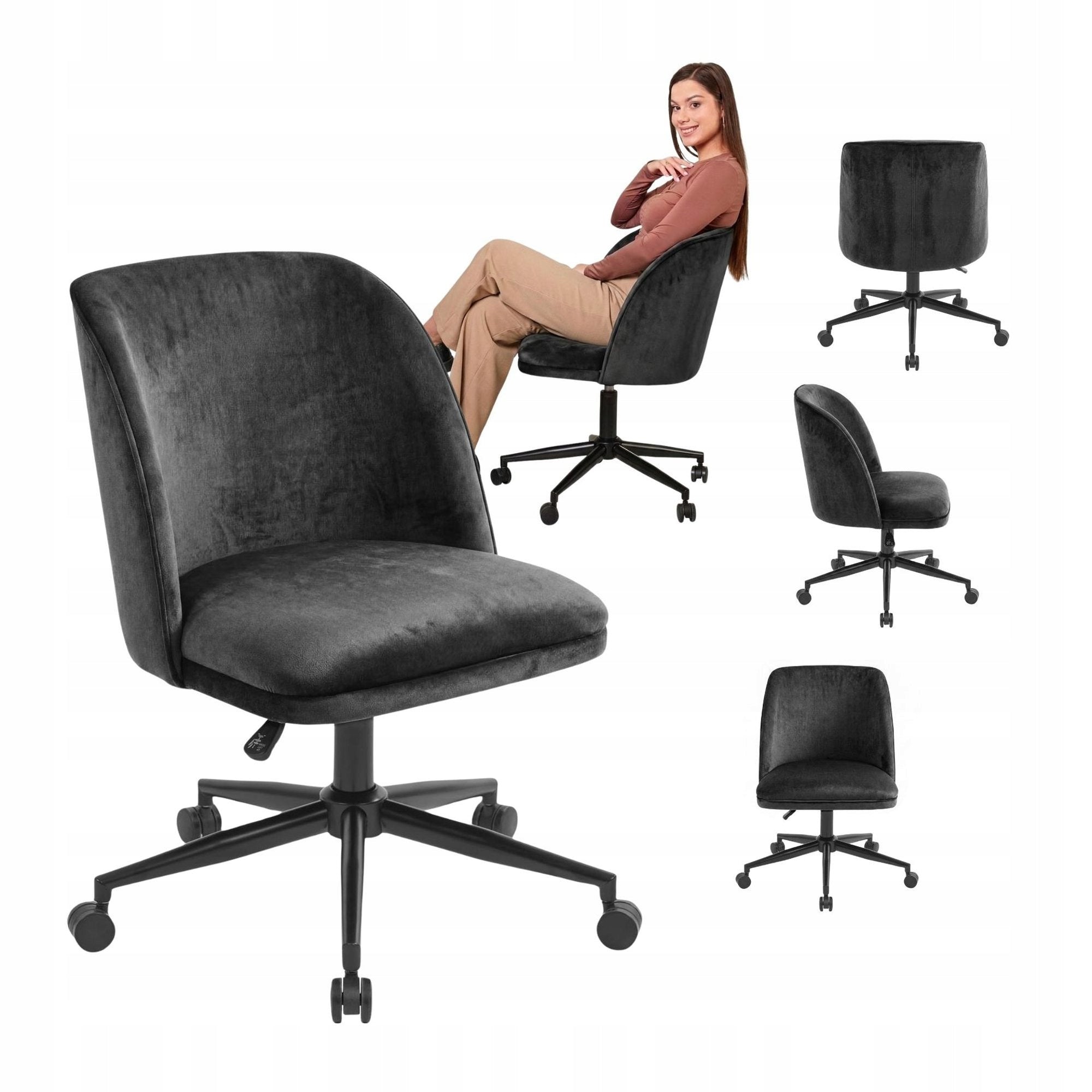 Swivel Chair Velour Black On Wheels Adjustable Modern For Desk