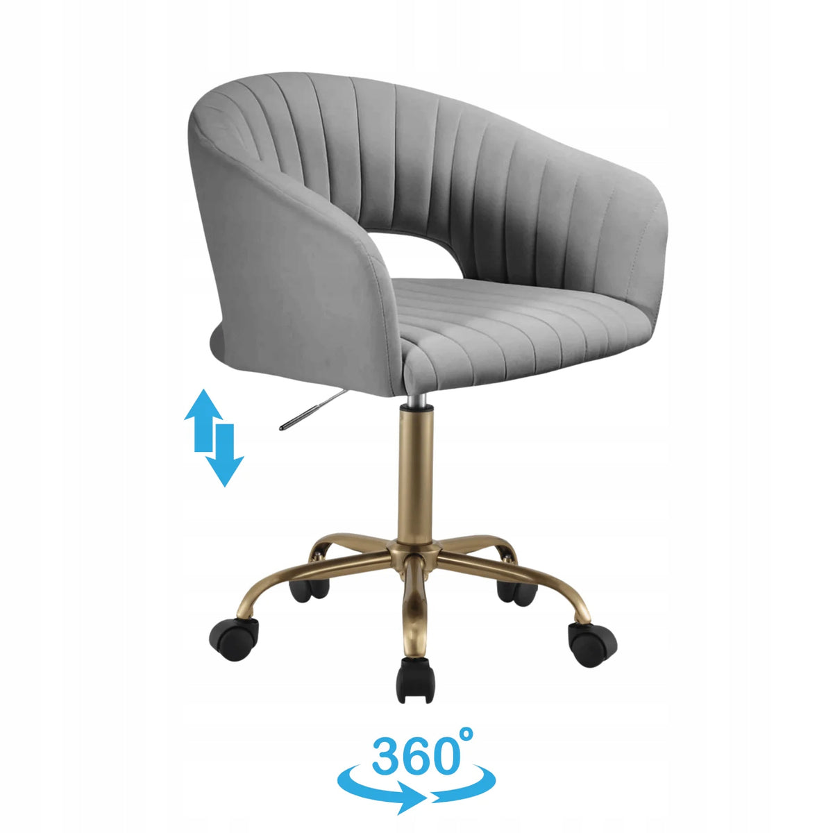 Swivel Chair for Cosmetic Salon Grey Velour Gold Glamour GLEM Brand MONOVO