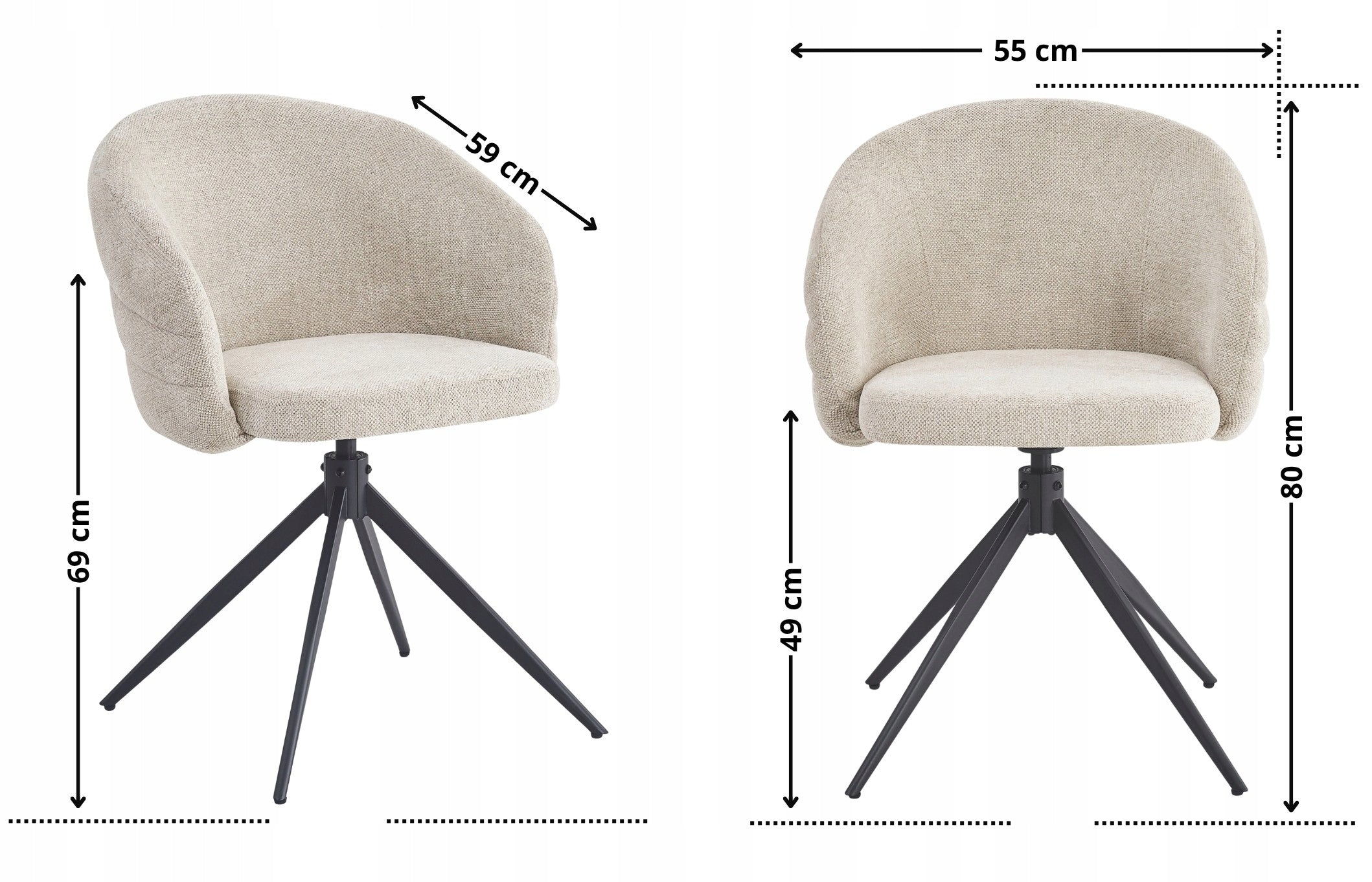 Swivel Office Chair, Beige Upholstered Office Chair for NUBI Desk Furniture depth 59 cm