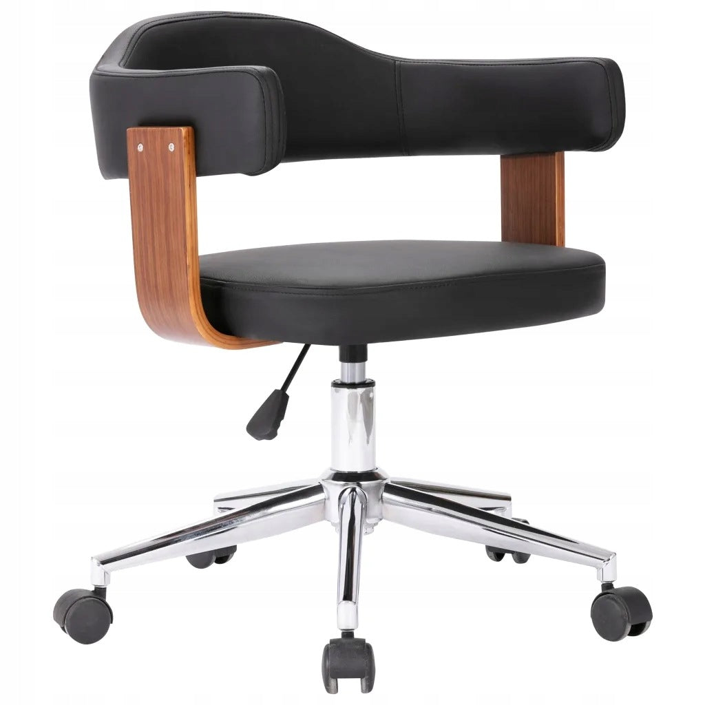 Swivel Office Chair, Black, Bent Wood and Faux Leather