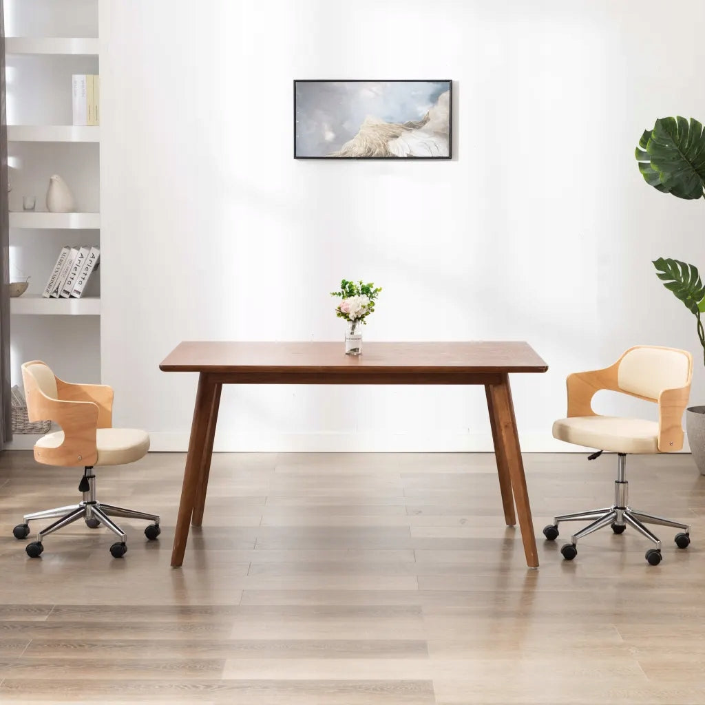 Swivel Office Chair, Cream, Bent Wood and Faux Leather Brand VidaXL