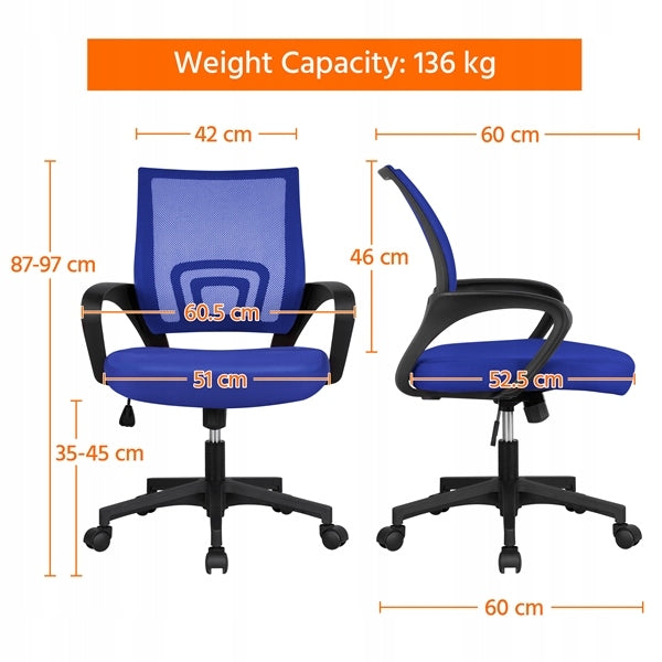 Swivel Office Chair, Ergonomic with Armrests, Blue Brand Yaheetech