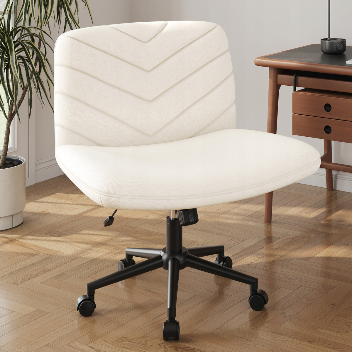 Swivel Office Chair, Wide Seat without Armrests, Beige Packaging status original