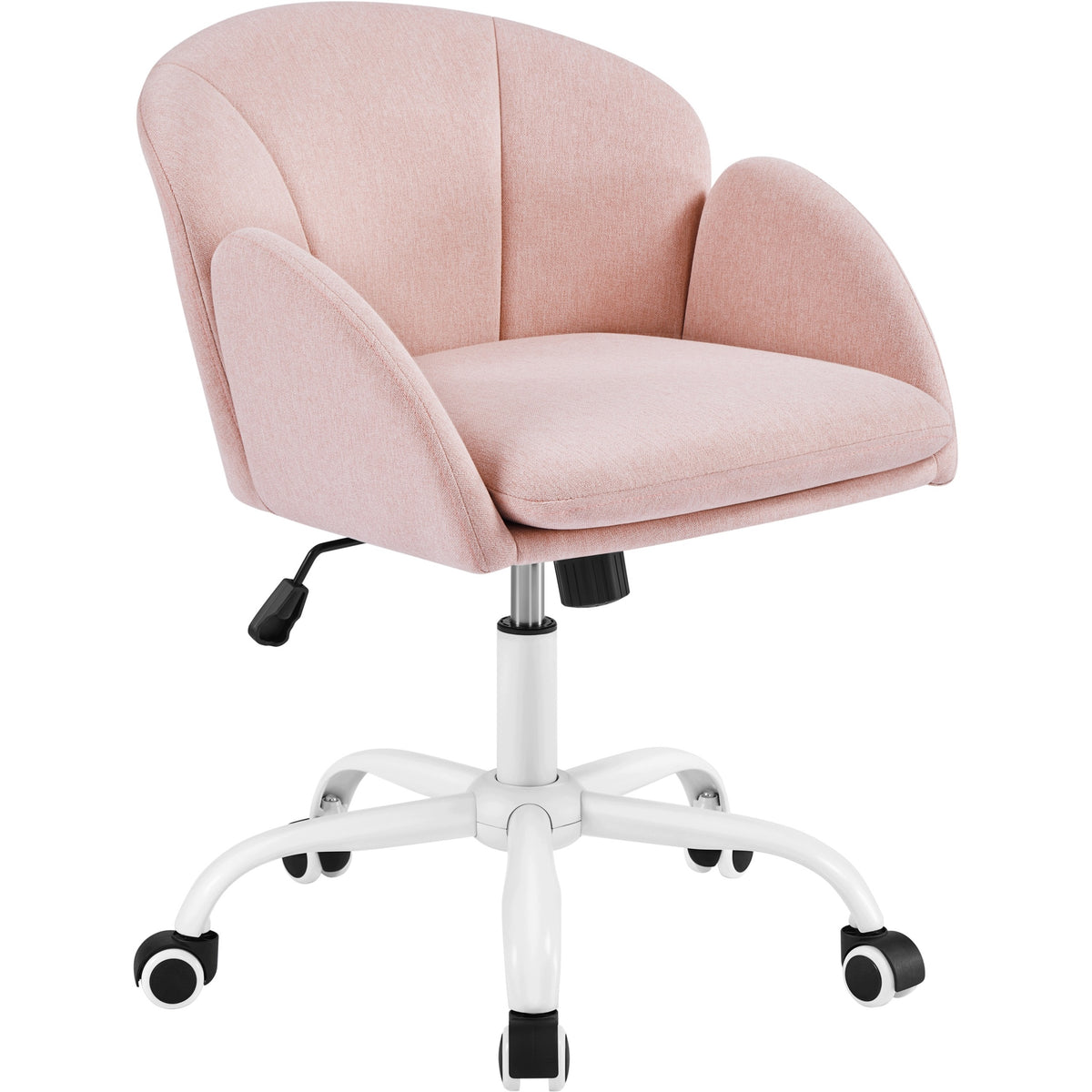 Swivel Office Chair on Wheels, Upholstered with Armrests, Pink