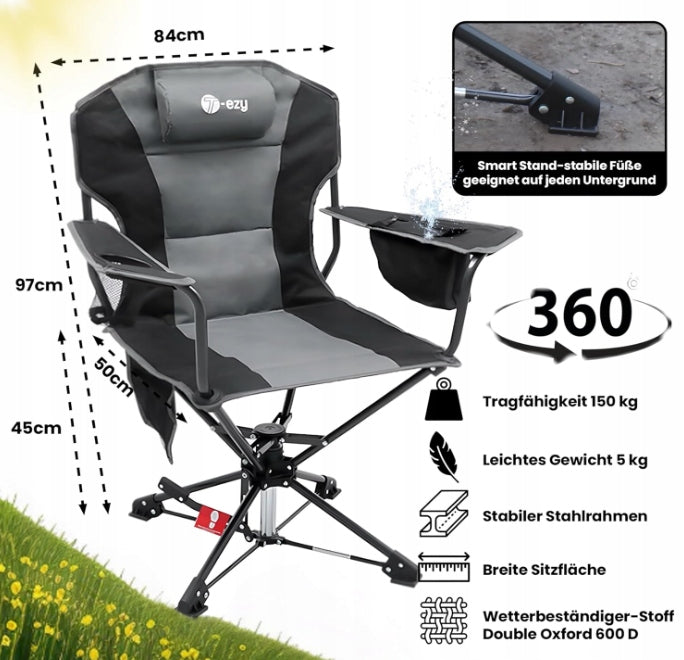 Swivel camping fishing chair T-Ezy up to 150kg with pockets 360 degrees Brand no brand