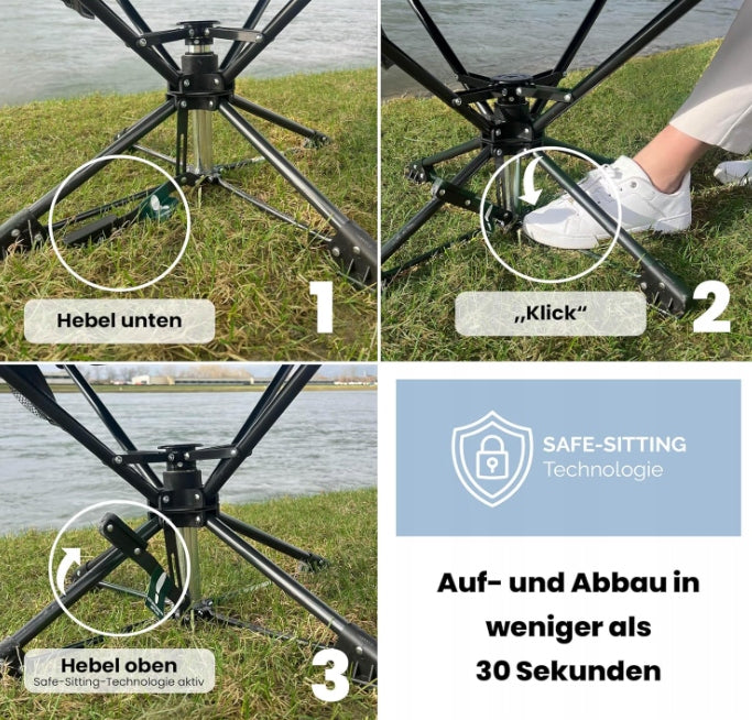 Swivel camping fishing chair T-Ezy up to 150kg with pockets 360 degrees Manufacturer code 01