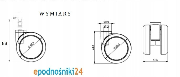 Swivel casters rubber 5 pcs.60 mm fi.11 EAN (GTIN) 5906138181510