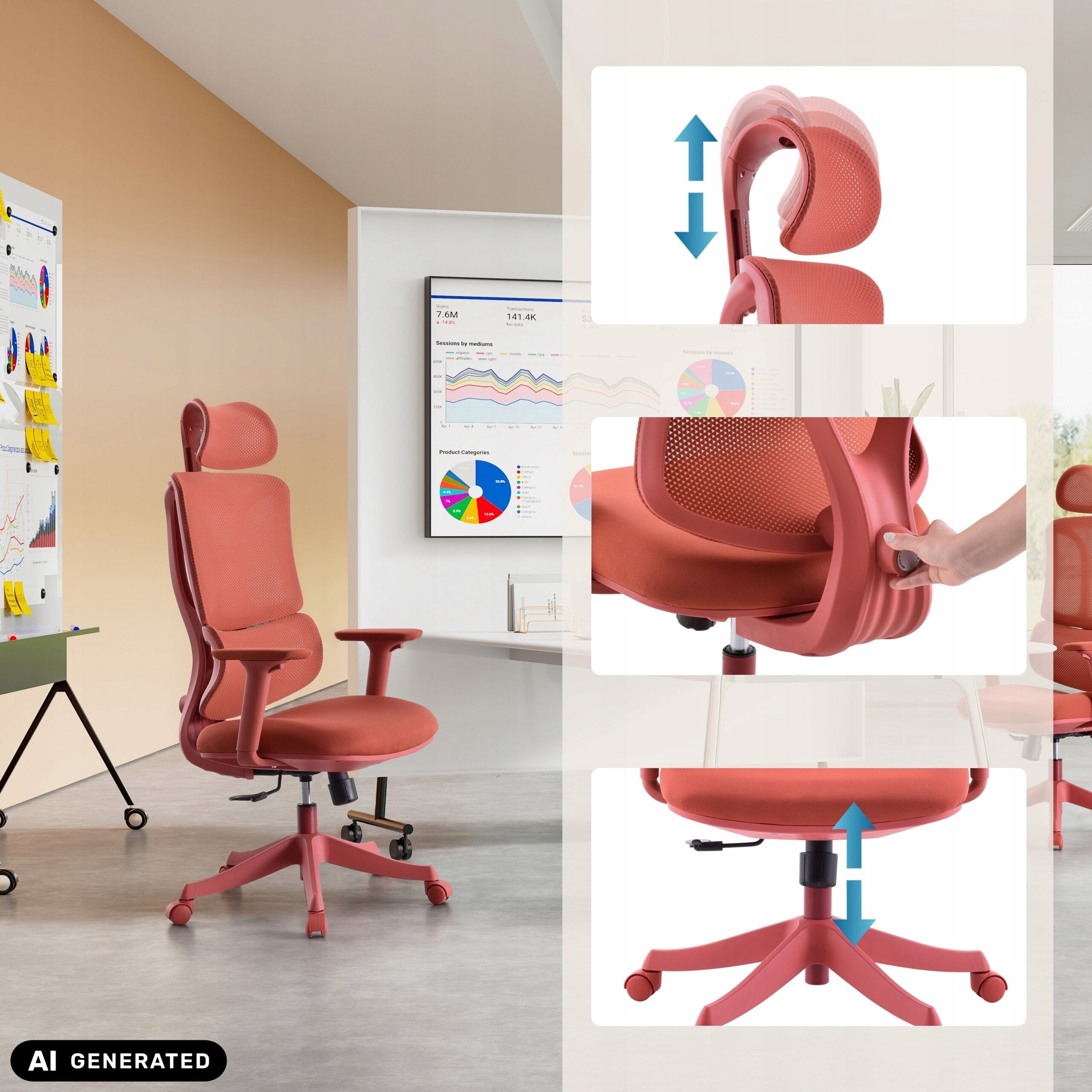 Swivel chair MyBuero red Furniture depth 70 cm