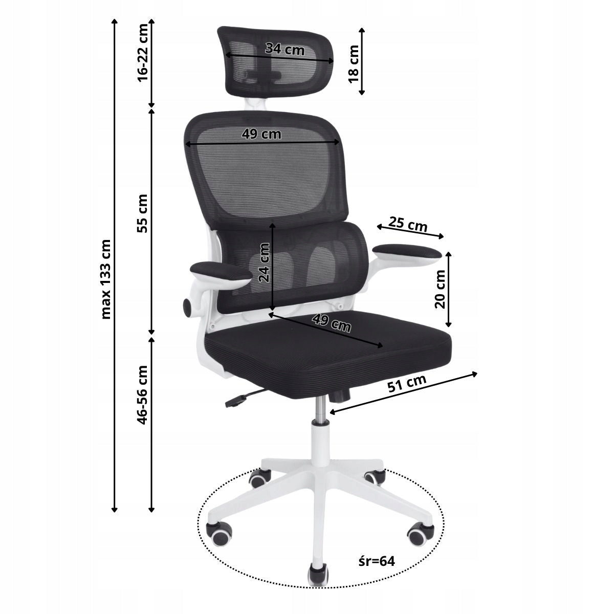 Swivel chair WHITE for desk swivel chair BLACK mesh COMFORTABLE Manufacturer code HILE-L069B-W