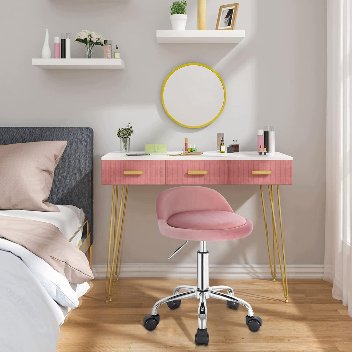 Swivel chair Woltu pink velvet low backrest Manufacturer code BS127RS