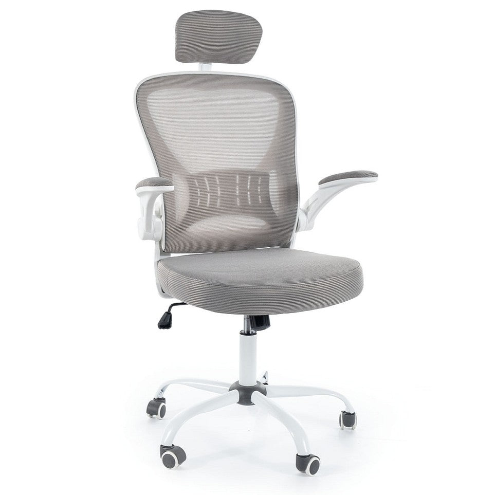 Swivel chair adjustable headrest office chair upholstered grey Q-639