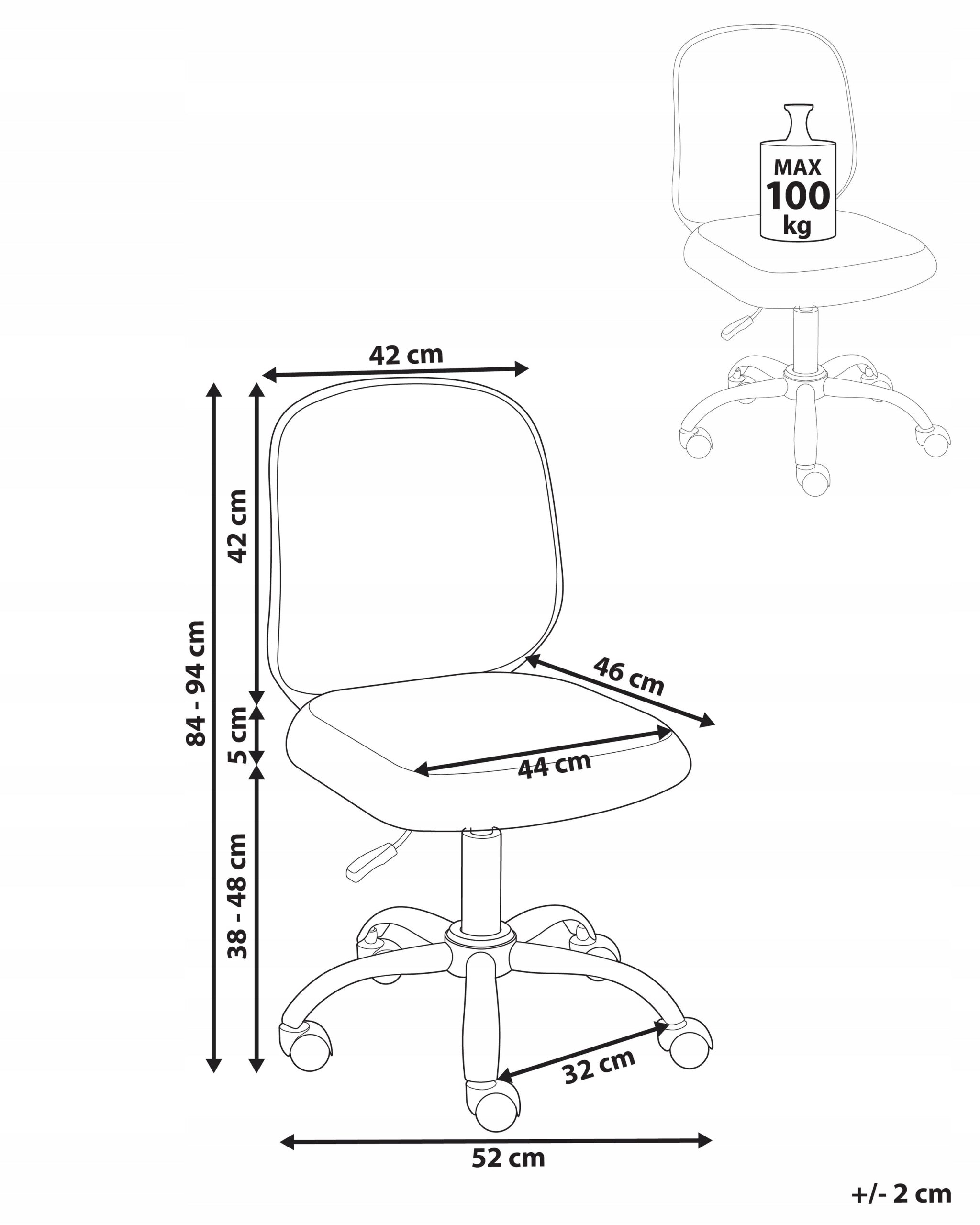 Swivel chair fabric height adjustment without armrests light gray Medical device no