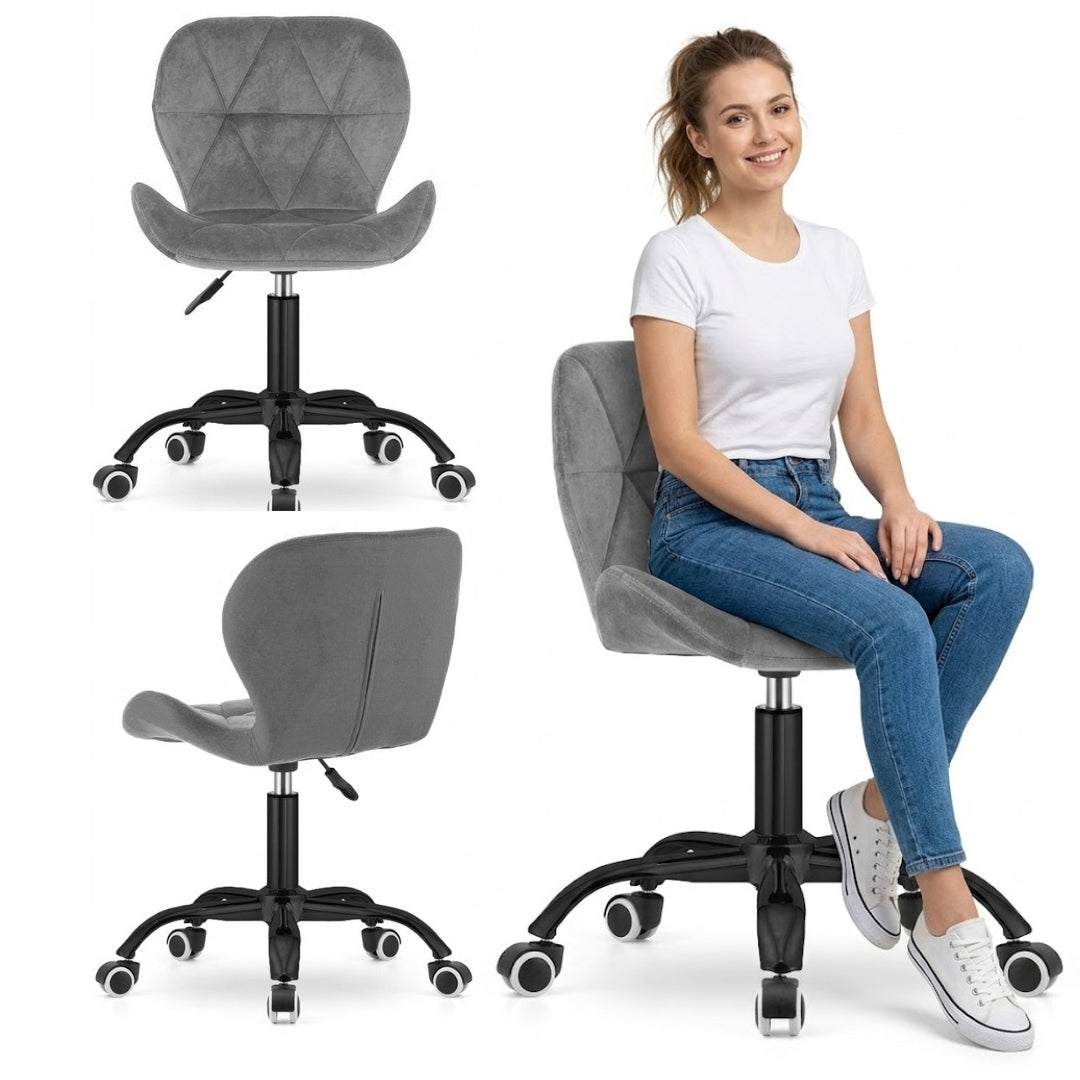 Swivel chair for office desk grey velour quilted fabric Lugano.pro