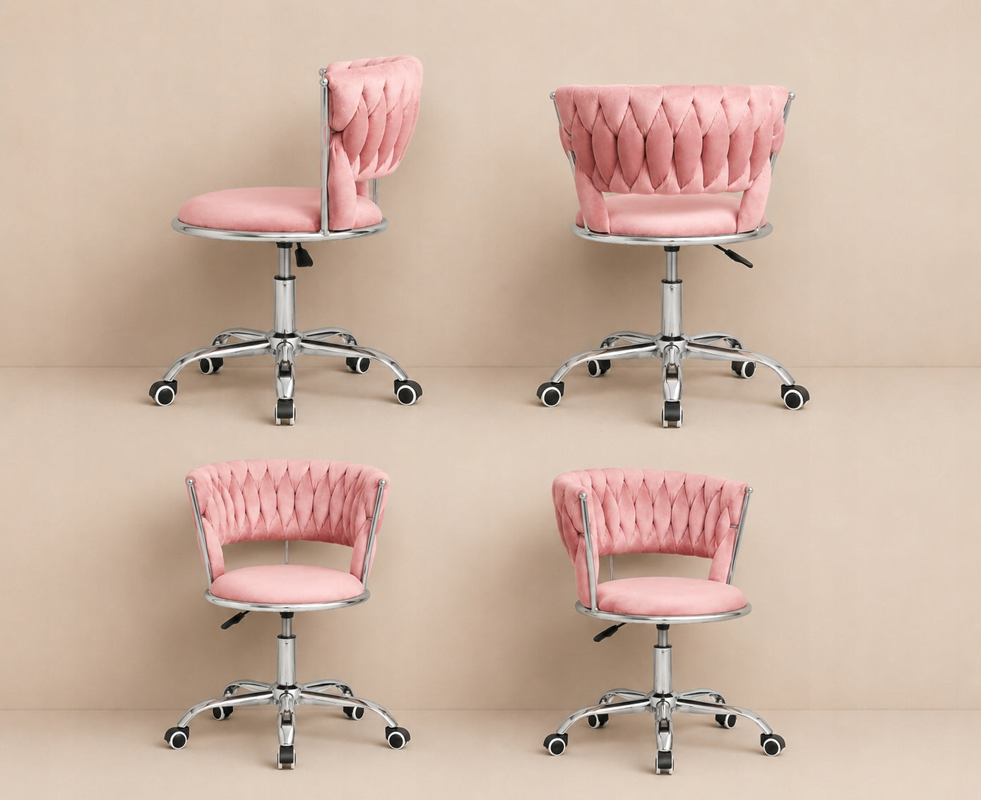 Swivel chair for student desk office adjustable velour pink Manufacturer code TRE0-TRECCIA-OFFICE-VELVET-PINK