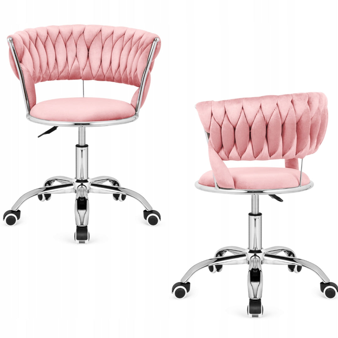 Swivel chair for student desk office adjustable velour pink
