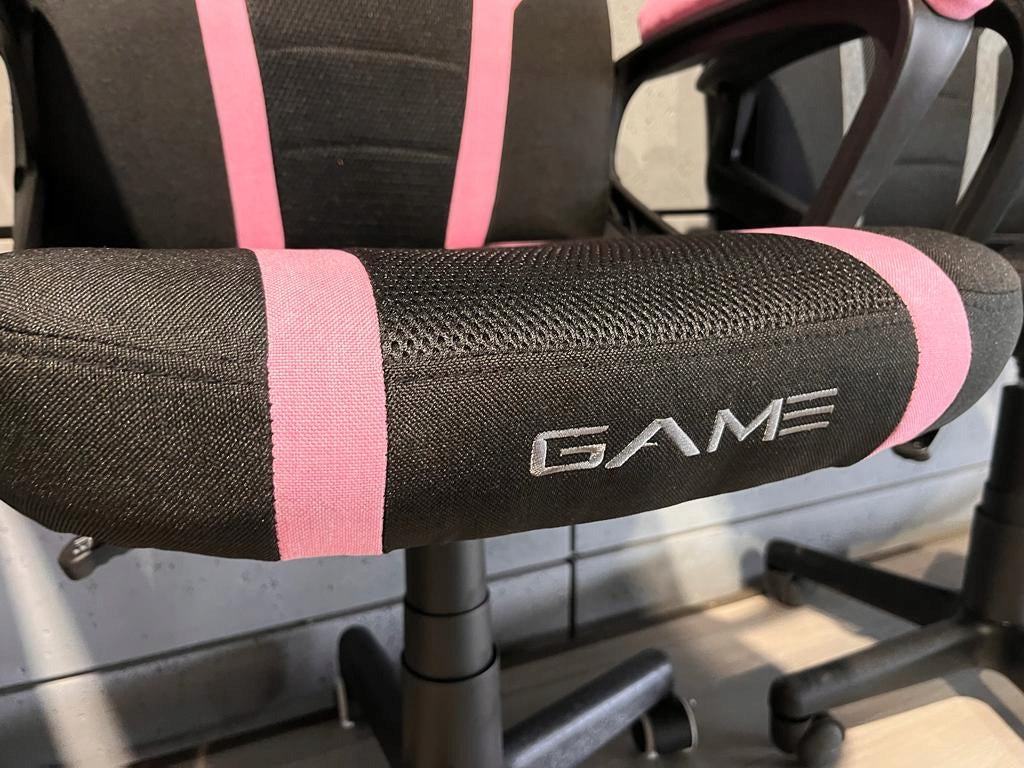 Swivel chair ventilated gaming desk chair black pink fabric Furniture depth 43 cm