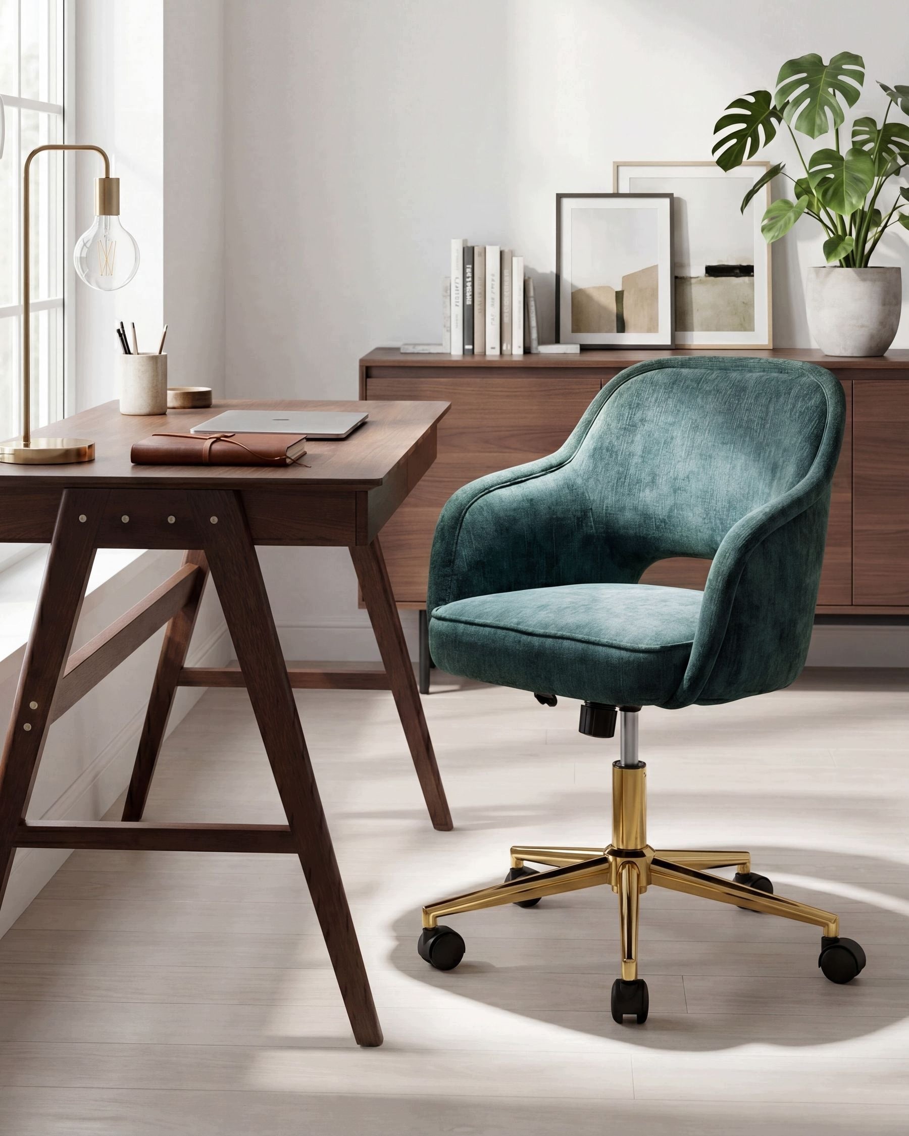 Swivel office chair adjustable height chenille dark green Packaging status original
