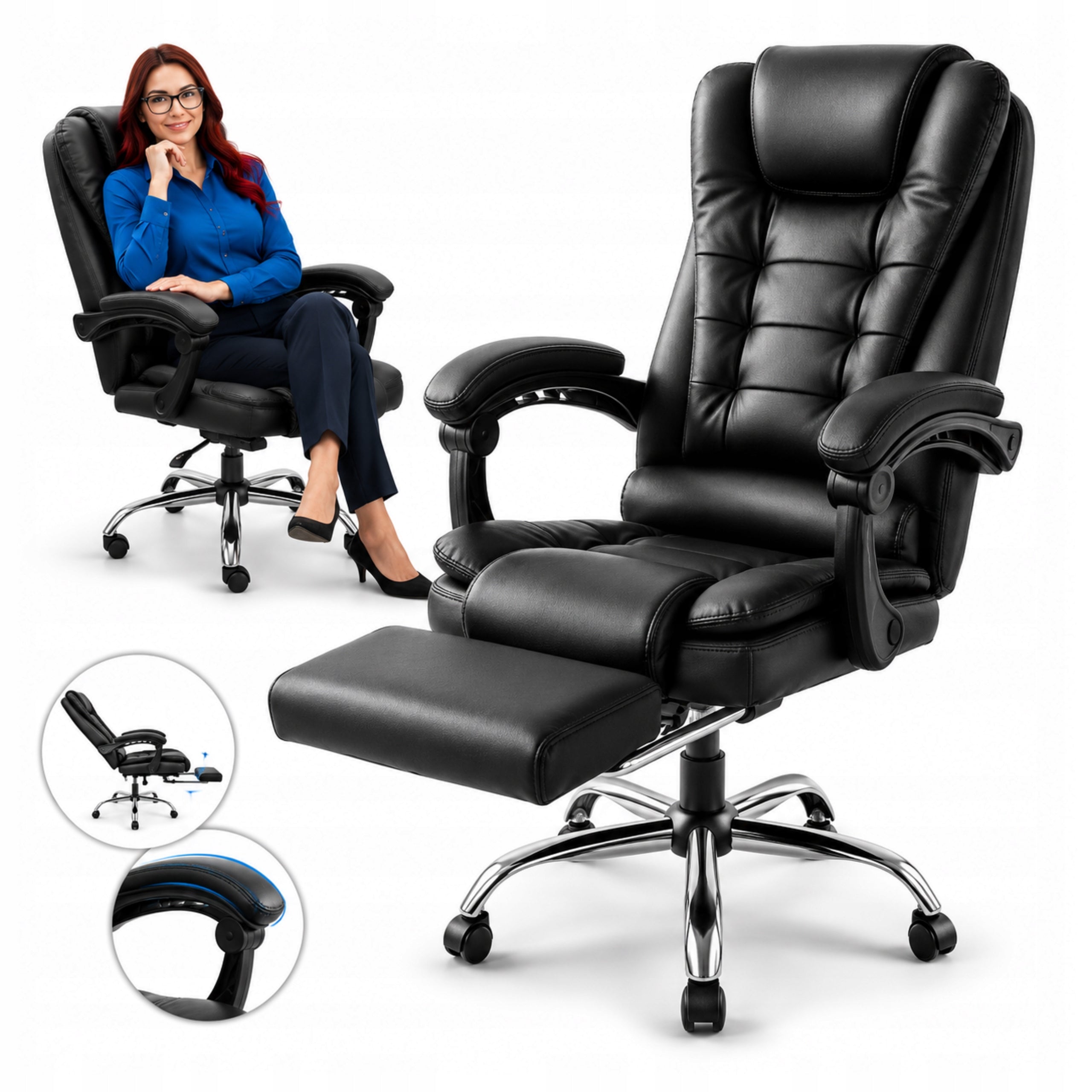 Swivel office chair, swivel office chair for desk footrest black