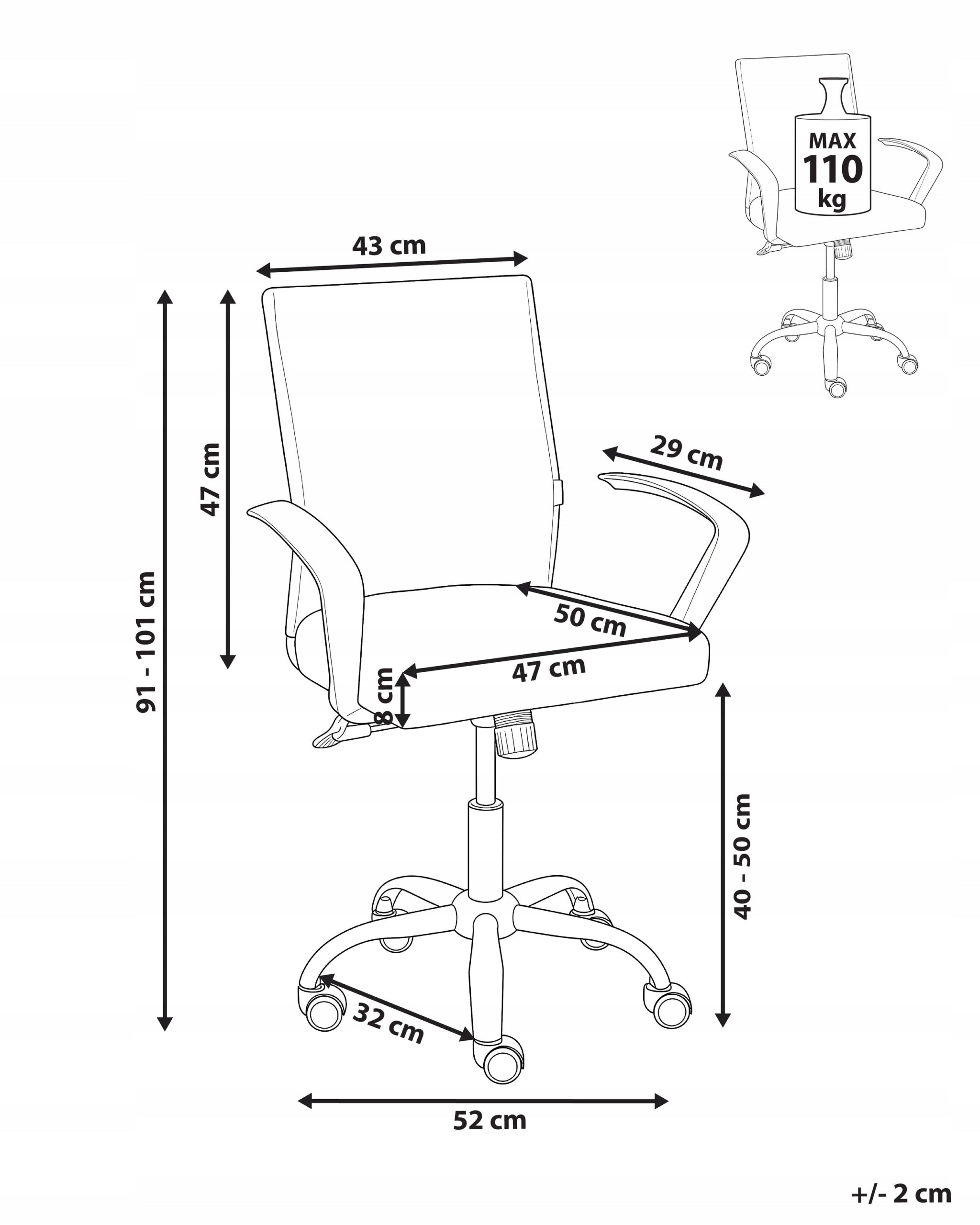 Swivel office chair with adjustable backrest and dark gray height Medical device no