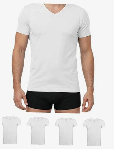 T SHIRT MEN'S COTTON NECKLINE V SHORT SLEEVE 4 PCS Men's Home